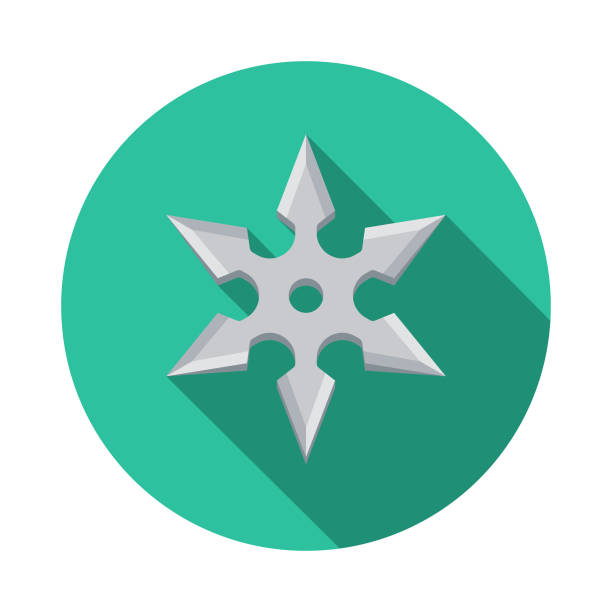 Throwing Star Weapon Icon A flat design icon with a long shadow. File is built in the CMYK color space for optimal printing. Color swatches are global so it’s easy to change colors across the document. japanese throwing stars stock illustrations