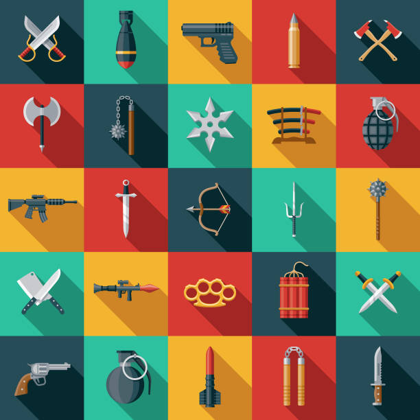 illustrations, cliparts, dessins animés et icônes de armes icon set - nunchaku