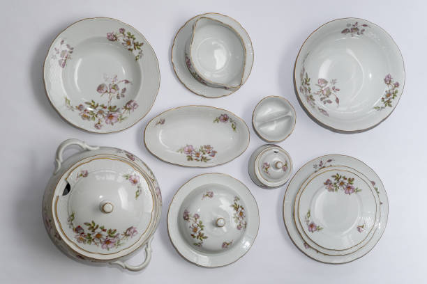 istock Vintage ceramic tableware set with flowers of subtle colors 1130186538