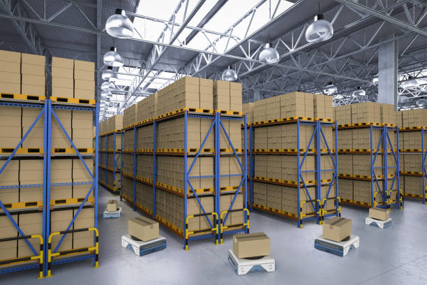 istock warehouse robot in factory 1130189353