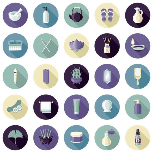 Spa Icon Set A set of icons. File is built in the CMYK color space for optimal printing. Color swatches are global so it’s easy to edit and change the colors. acupuncture mat stock illustrations