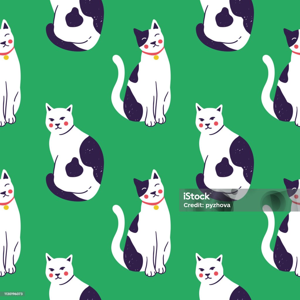 Seamless pattern with cute kittens. Creative childish texture. Vector Illustration. Domestic Cat stock vector