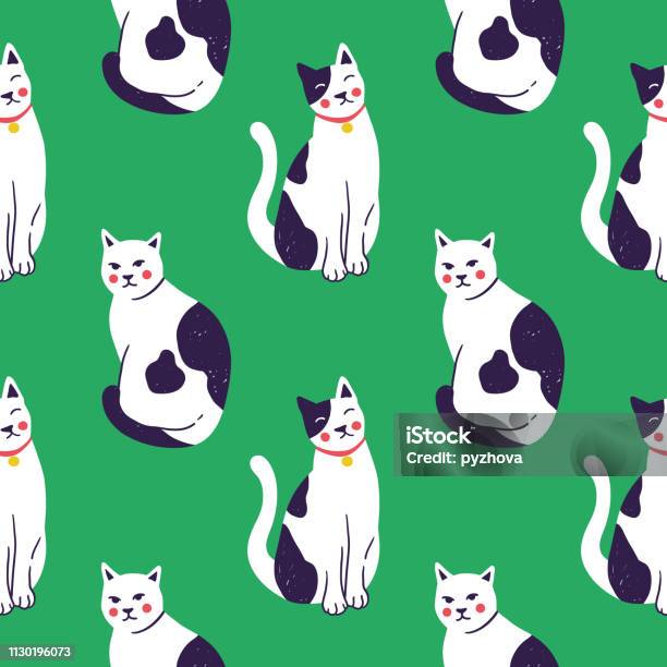 Seamless Pattern With Cute Kittens Creative Childish Texture Vector Illustration Stock Illustration - Download Image Now