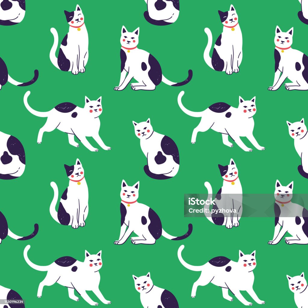 Seamless pattern with cute kittens. Creative childish texture. Vector Illustration. Animal stock vector