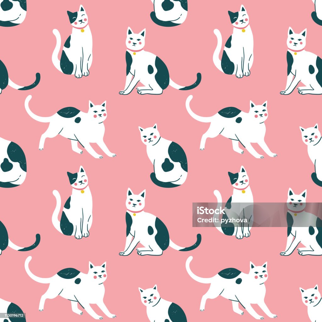 Seamless pattern with cute kittens. Creative childish texture. Vector Illustration. Domestic Cat stock vector