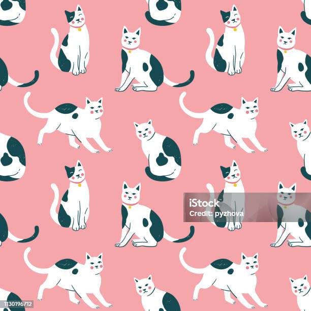 Seamless Pattern With Cute Kittens Creative Childish Texture Vector Illustration Stock Illustration - Download Image Now