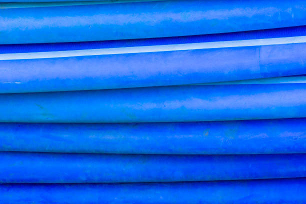 Bus stop in village. Blue bus stop in summer. Transport construction. Blue paint on metal.