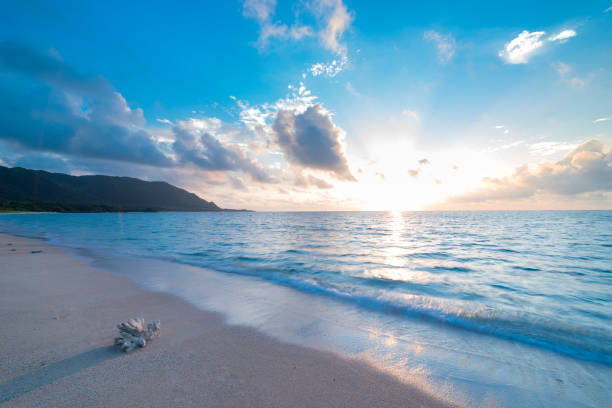 a sunrise view of the pacific ocean - nobody horizontal seascape landscape imagens e fotografias de stock