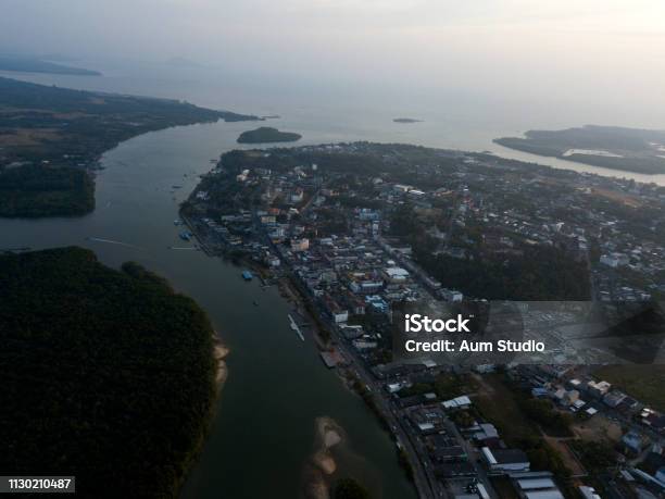 Aerial View On Krabi Town River In Thailand Trees Green Rocks Near The River Stock Photo - Download Image Now