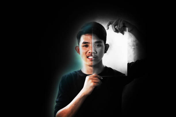 istock Boy with 2 faces, Happy and Depress, Emotion concept 1130219442