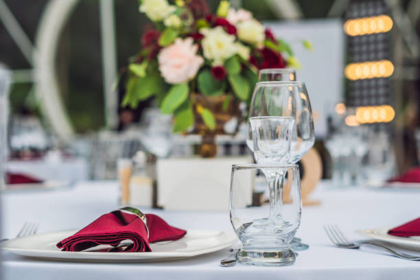 istock Wedding table decoration, catering service Table set for an event party or wedding reception 1130220979