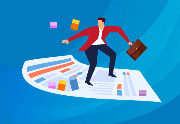 istock Businessman loves work, standing on the file surfing 1130221810