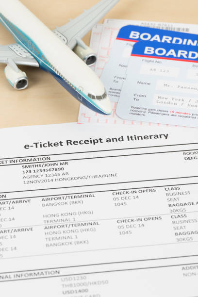 istock E-ticket with plane model, and boarding pass;  these documents are mock-up 1130222137
