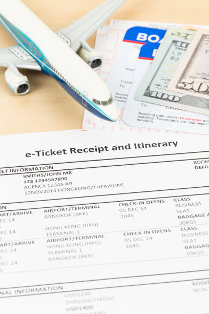 istock E-ticket with plane model, dollar money banknote, and boarding pass; these documents are mock-up 1130222138
