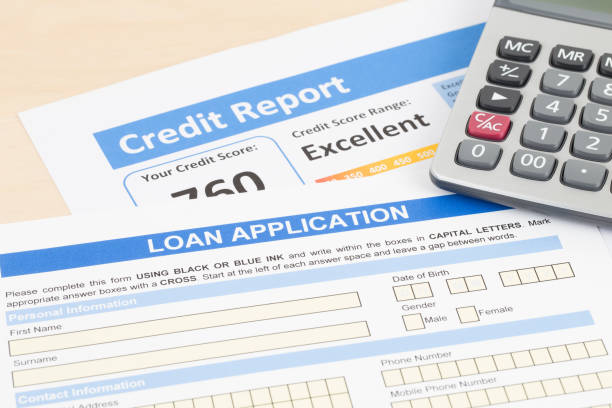 istock Loan application form excellent credit score with calculator 1130222167