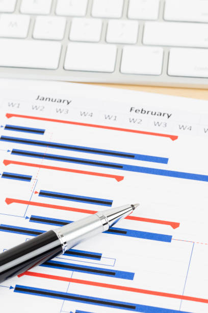 istock Project management and gantt chart with keyboard and pen 1130222203