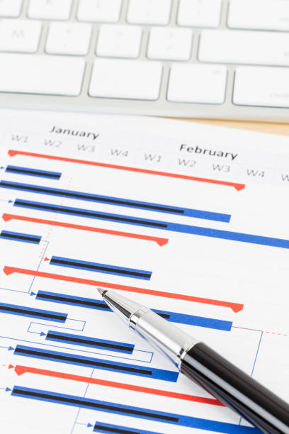 istock Project management and gantt chart with keyboard and pen 1130222207