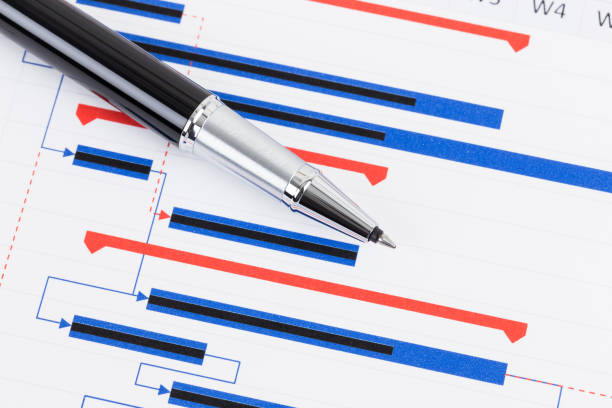 istock Project management and gantt chart with pen 1130222214