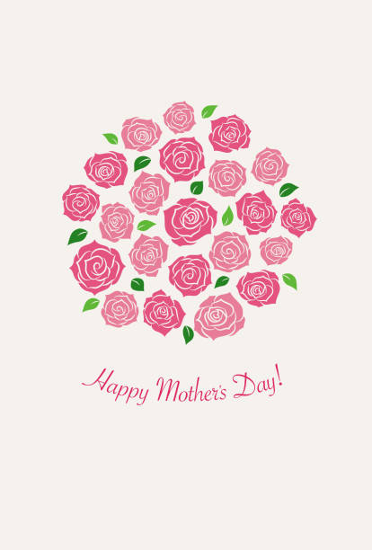 ilustrações, clipart, desenhos animados e ícones de cartão de dia das mães - buquê de rosas cor de rosa- - rose mothers day flower pink