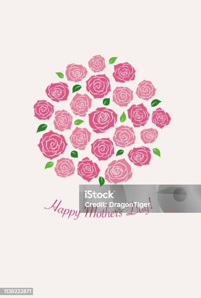 Mothers Day Card Pink Roses Bouquet Stock Illustration - Download Image Now - Mother's Day, Rose - Flower, Icon Symbol