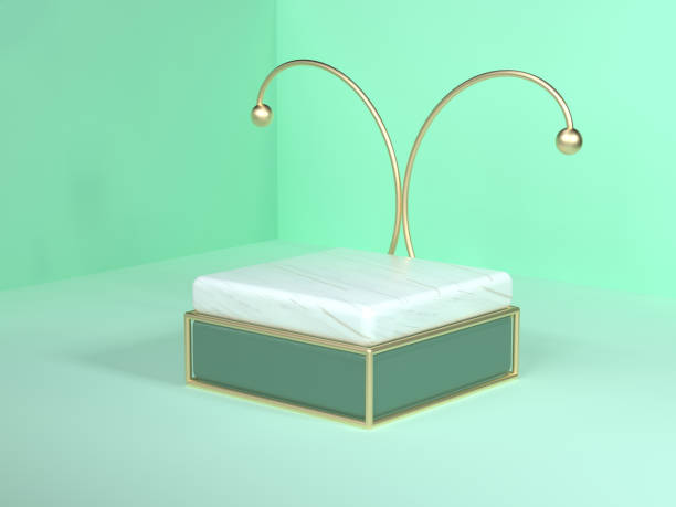 istock wall floor corner green scene 3d rendering abstract gold white marble blank podium square 1130226229