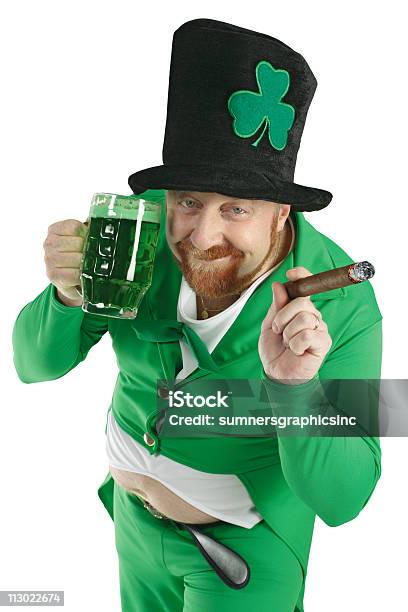 St Patricks Day Leprechaun Stock Photo - Download Image Now - Leprechaun, Cigar, Drunk