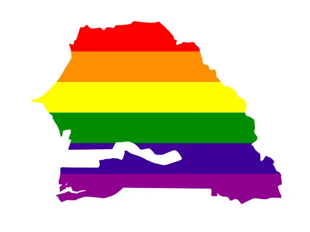 Vector illustration of Senegal map with LGBT flag