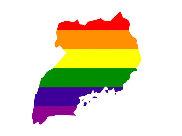 Vector illustration of Uganda map with LGBT flag