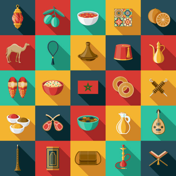 Morocco Icon Set A set of icons. File is built in the CMYK color space for optimal printing. Color swatches are global so it’s easy to edit and change the colors. fruit of islam stock illustrations