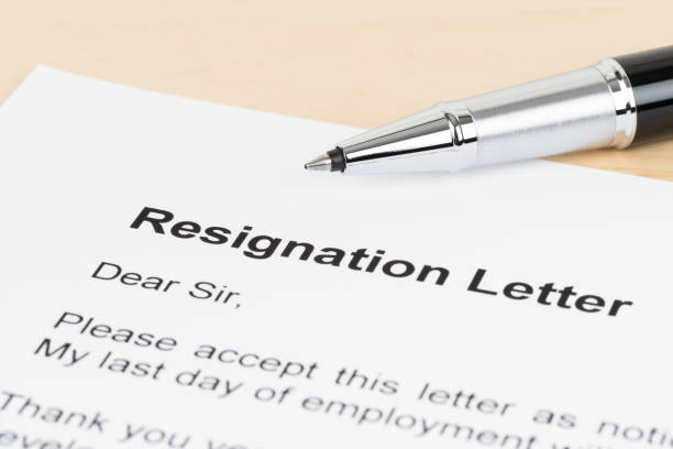 istock Resignation letter resign with pen 1130227913