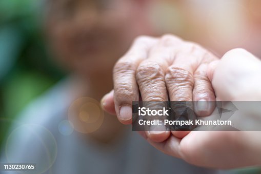 istock Caregiver, carer hand holding elder hand woman in hospice care. Philanthropy kindness to disabled concept.Public Service Recognition Week 1130230765