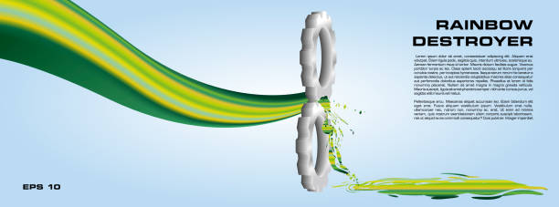 istock Abstract flow fluid wave destroyed with two gear. 3d trendy modern style flyer, banner, background. Curve vector graphic in green color 1130230945