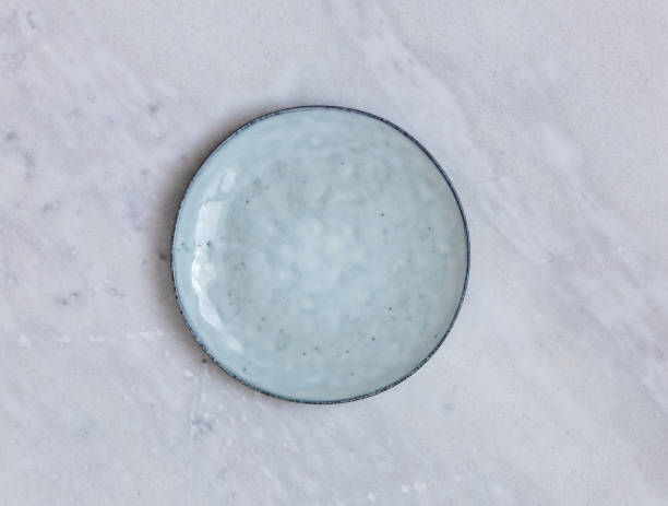 Vintage Rustic Plate on Marble Stone Background. Minimalist Style. Template for Poster Banner Cooking Baking Workshop Course. Easter Christmas Concept