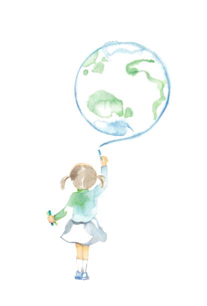 tebeşir tarafından çizer çocuk - 地球 stock illustrations