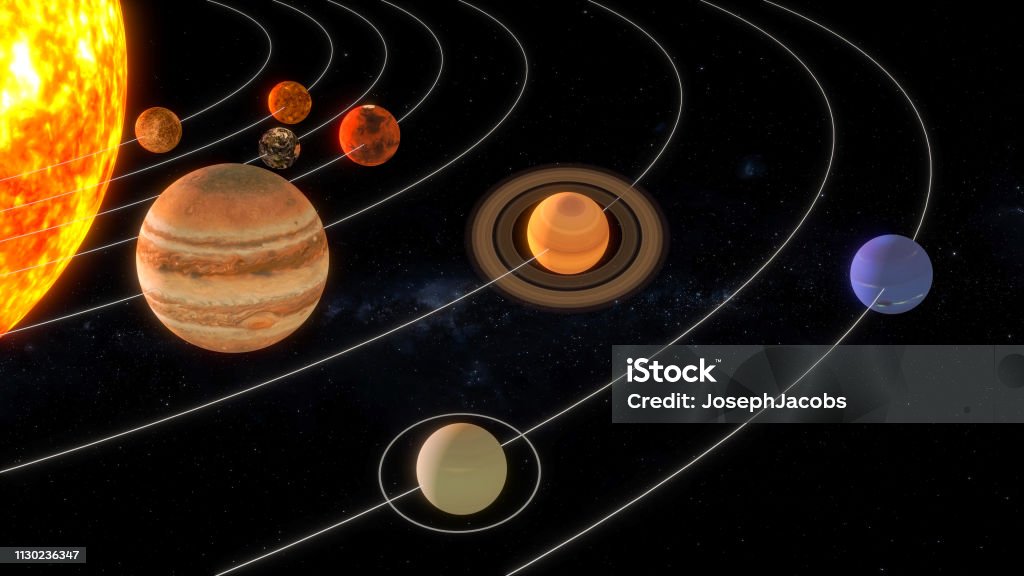 Orbal System Solar System With Orbit Rings Stock Photo - Download Image Now ...