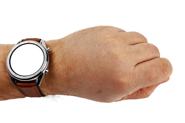 istock Smart watch on hand, close-up on a white background. With isolate on the dial plate and isolated background 1130237825