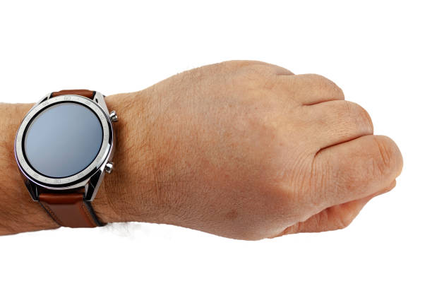 istock Smart watch worn on the hand, close-up on a white background. Isolate 1130237833