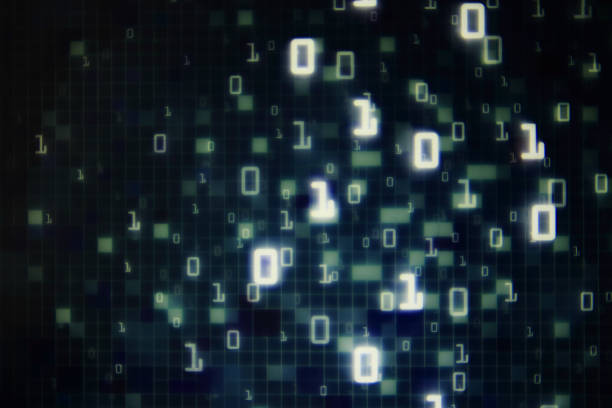 istock Matrix Futuristic space theme multiple exposure binary numbers moving down from top of the frame on blue and black background. blue block pixel for computer data transfer information concepts. 1130238001