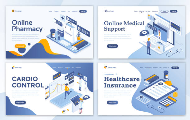 웹사이트 템플릿-플랫 현대적인 디자인 의료 세트 - isometric healthcare and medicine doctor people stock illustrations