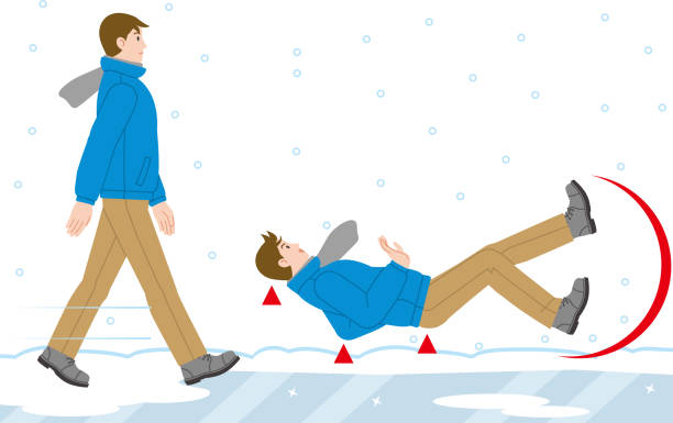 ilustrações, clipart, desenhos animados e ícones de um homem que cai numa estrada congelada - sidewalk