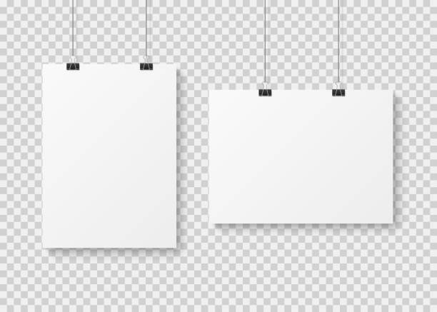 白い空ポスター テンプレート。プレゼンテーション壁紙ポスター、フォト キャンバスきれいな広告バナー ベクトルをぶら下げ分離モックアップ - clip点のイラスト素材／クリップアート素材／マンガ素材／アイコン素材