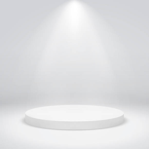 둥근 주 춧 대입니다. 수 상자 연단 챔피언 원형 베이스 원래 트로피 수상 승리, 이랑 빈 흰색 계단 - background lights stock illustrations