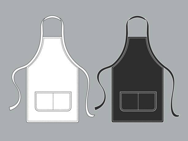 Chef apron. Black white culinary aprons chef uniform kitchen cotton kitchen worker woman wearing waiter vest template Chef apron. Black white culinary aprons chef uniform kitchen cotton kitchen worker woman wearing waiter vest isolated vector template apron stock illustrations