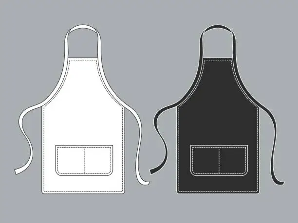 Vector illustration of Chef apron. Black white culinary aprons chef uniform kitchen cotton kitchen worker woman wearing waiter vest template