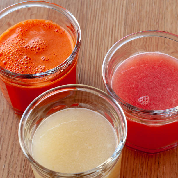istock A raw food diet. Fresh fruit and vegetable juices. Fresh drinks: carrots, grapefruit, lemon. 1130241926