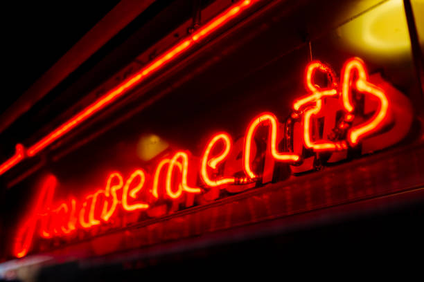 istock Shallow focus vibrant Red neon Amusements sign. 1130243597