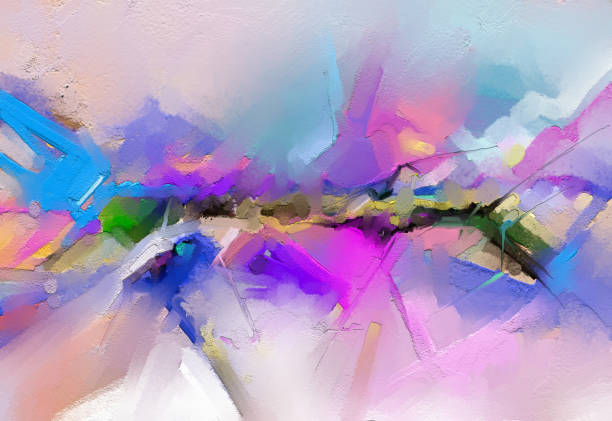 istock Abstract colorful oil, acrylic paint brush stroke on canvas texture. Semi abstract image of landscape painting background. 1130244667