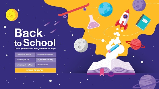back to school , book, web banner, poster, flat design colorful, vector