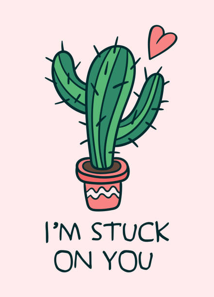 ilustrações de stock, clip art, desenhos animados e ícones de the love theme illustration - cheerful cactus