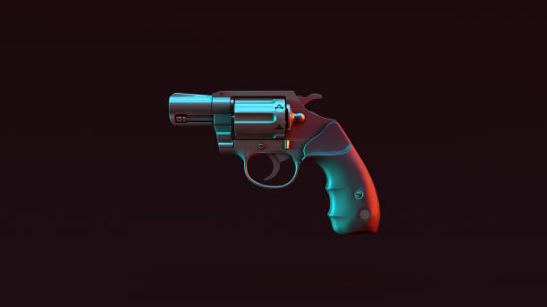 istock Snub Nosed Pistol with Red Blue Green Moody 80s lighting Front 1130251235
